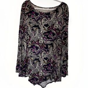 New NWT Women's Blouse Top Plus XXL Boho Paisley Dark Romantic Flowy Asymmetric